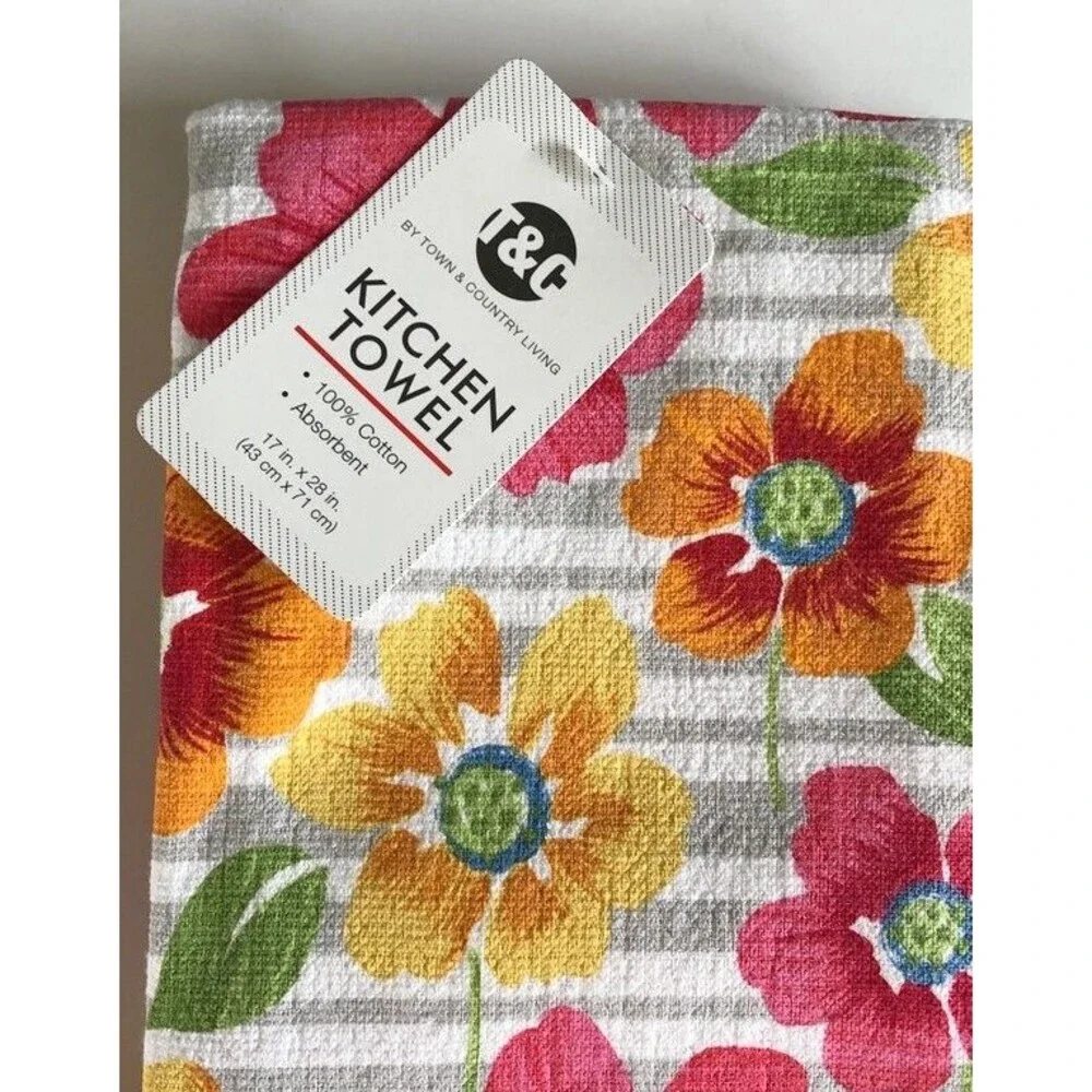 Floral Flowers Kitchen Dish Towels 17x28 Absorbent 100% Cotton Set of 2